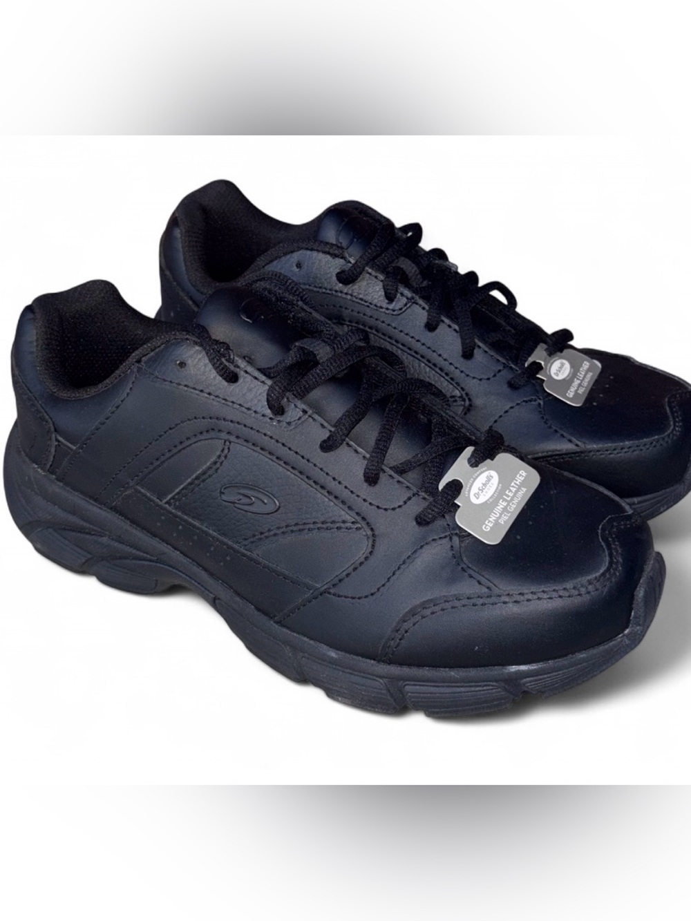 Dr. Scholl's Lightweight Leather Sneakers Mens 8W Womens 9.5 Comfort Shoes Black